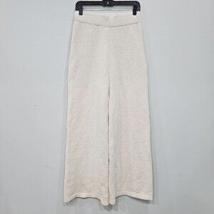 Pink‎ Lily High Waisted Ivory Fuzzy Teddy Knit Wide Flare Leg Pants Sherpa Large